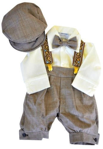 Buy Vintage Dress Suit-Bowtie,Suspenders,Knickers Outfit Set for  Boys-Toddler, Houndstooth-Beige/Ivory, 24 Months at Amazon.in